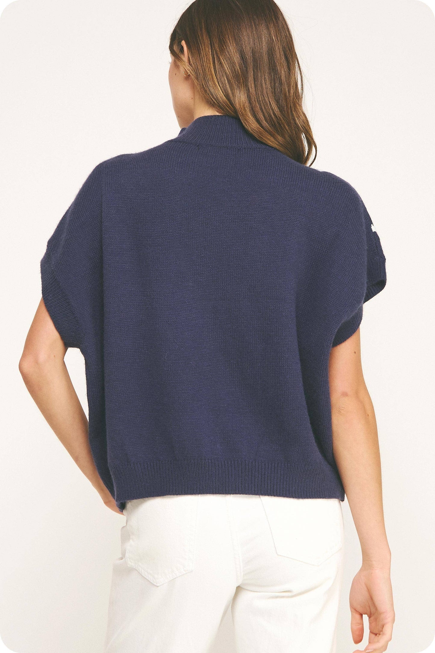 Claire Floral Embroidered Knit Top: Navy