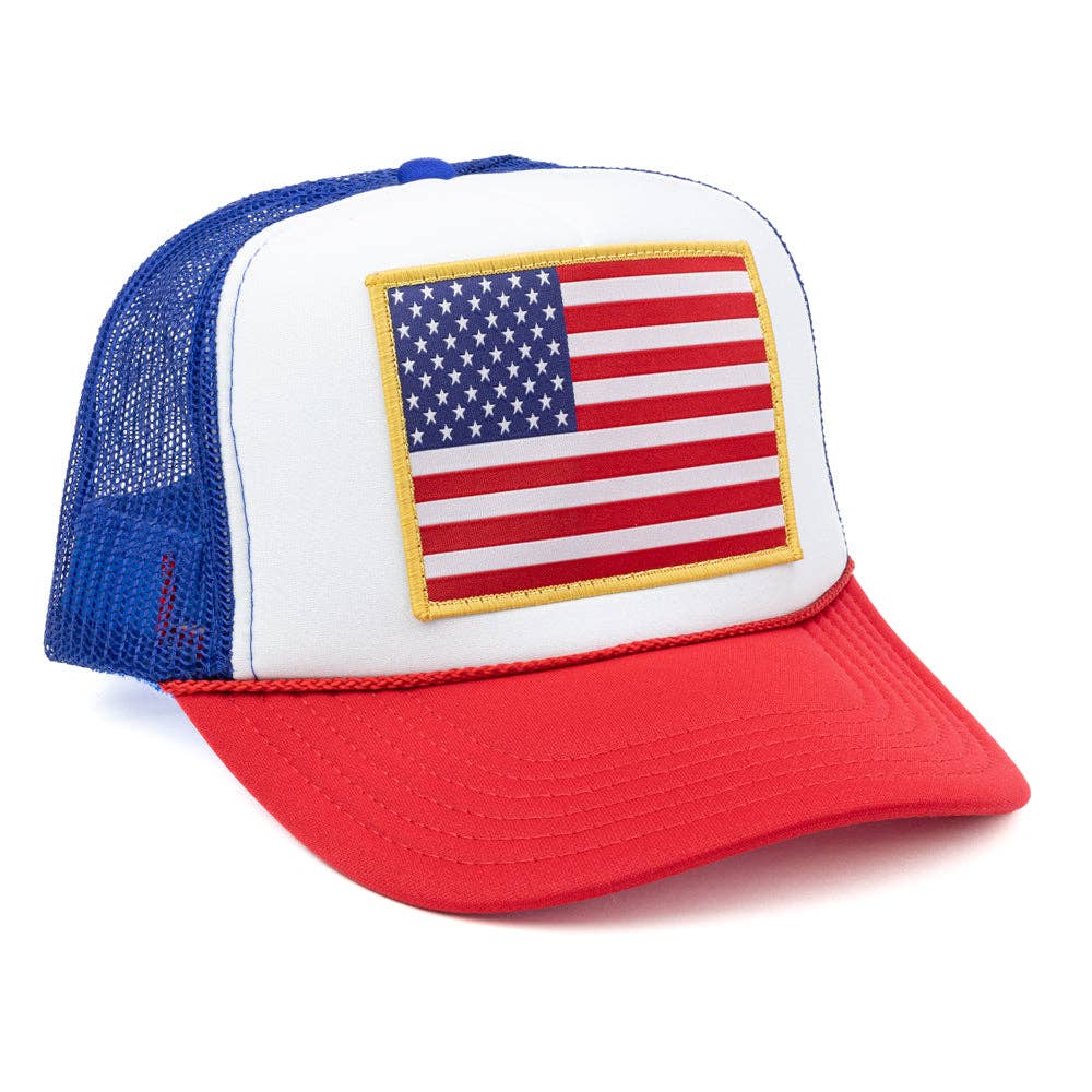 American Flag Patch Trucker Hat: Red White & Blue