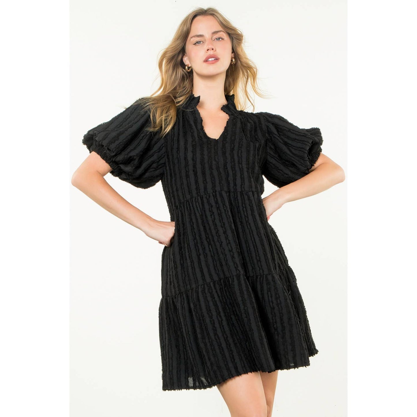 Stella Tiered Puff Sleeve Textured Dress