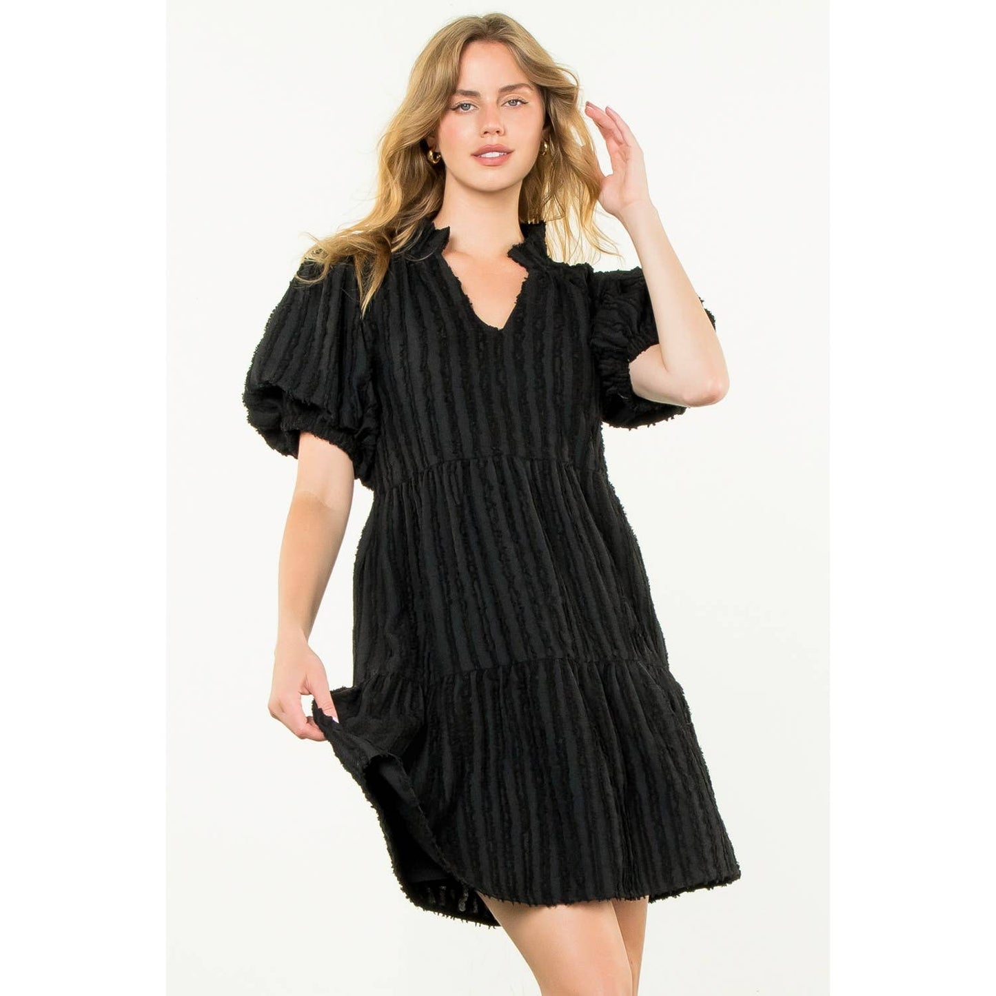 Stella Tiered Puff Sleeve Textured Dress