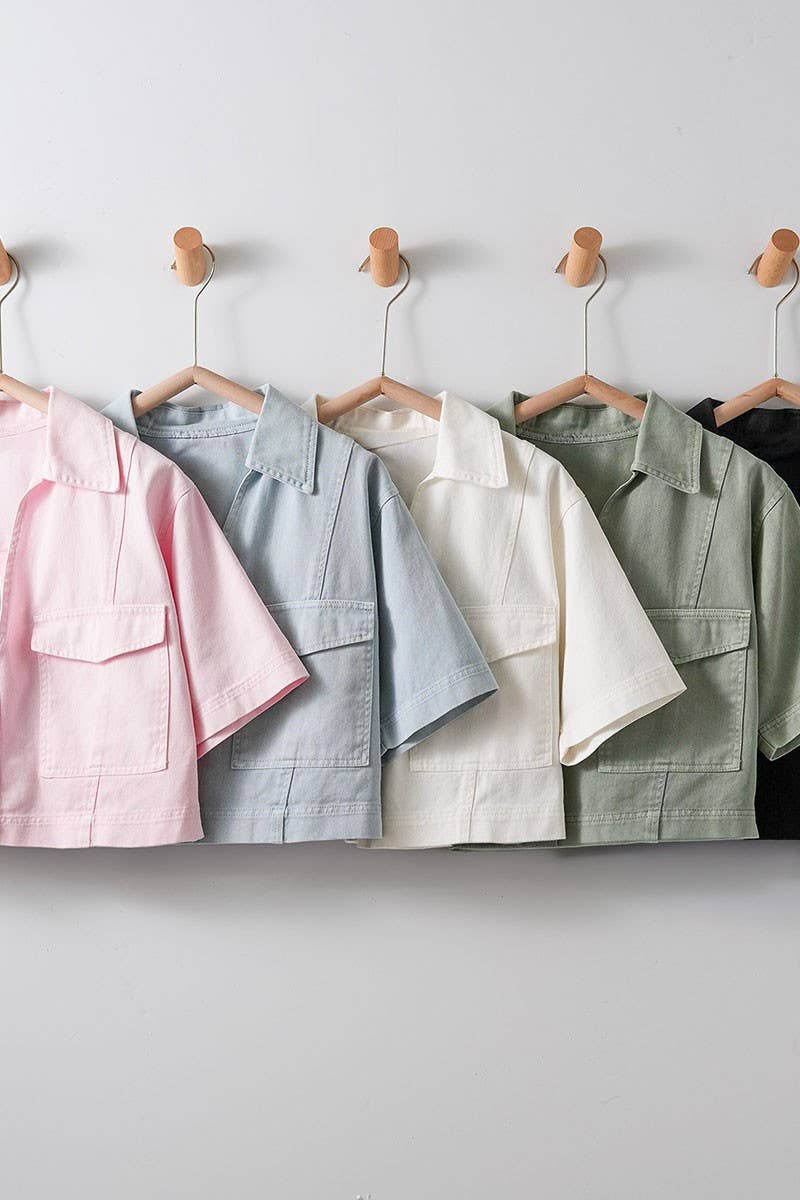 Pastel Collared Camp Shirt : ICE BLUE