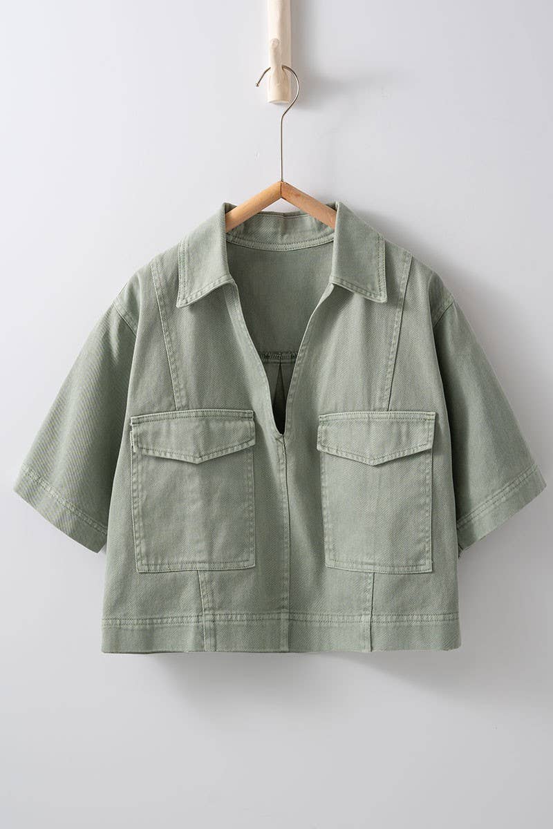 Pastel Collared Camp Shirt : ICE BLUE