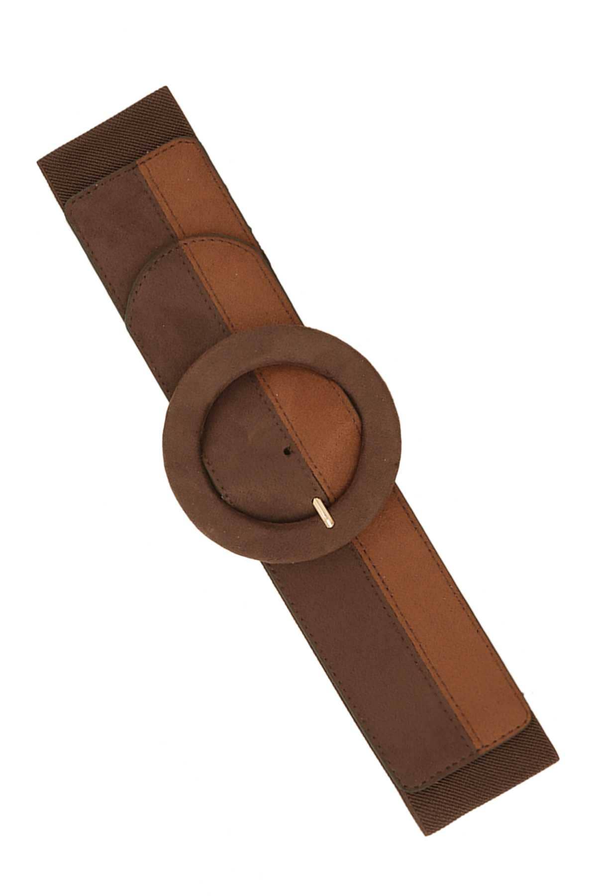 Two Tone Suede Feel Elastic Belt: BLACK