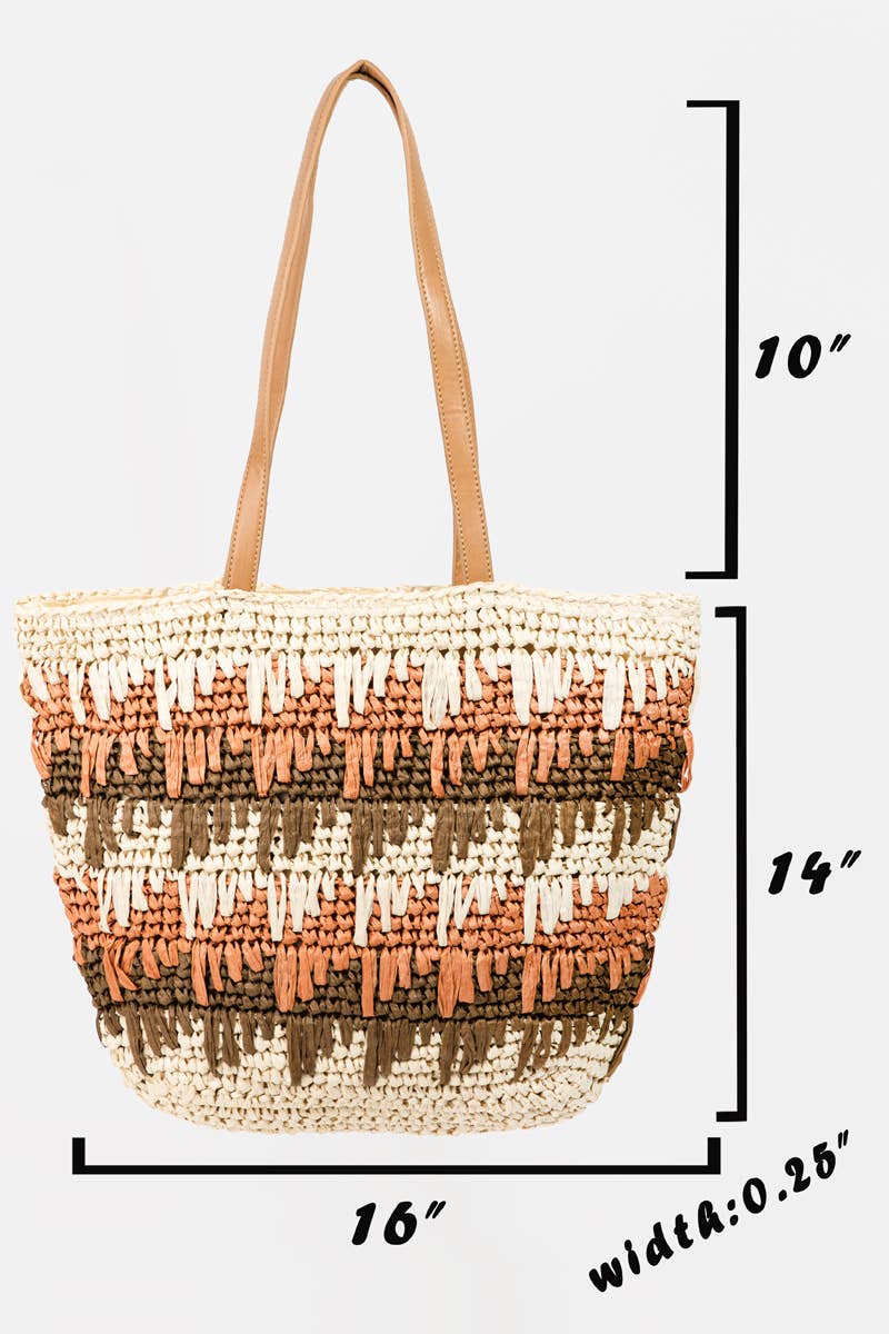 Lisette Straw Braided Striped Tote Bag