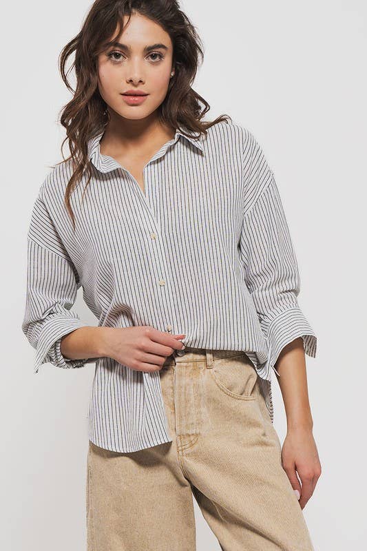Timeless Pinstripe Button Up Shirt: BLUE