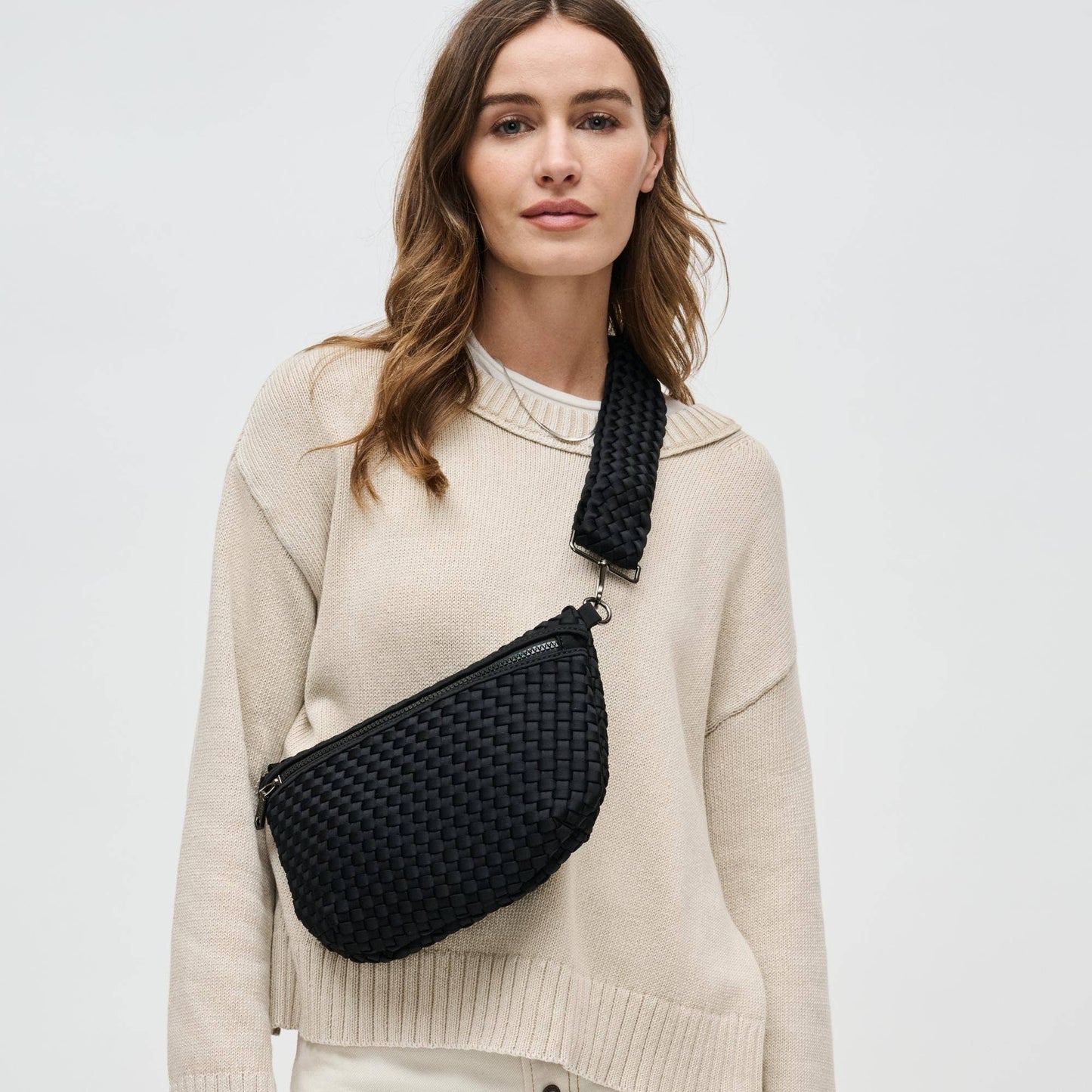 Ethereal - Woven Neoprene Crossbody Bag: Black