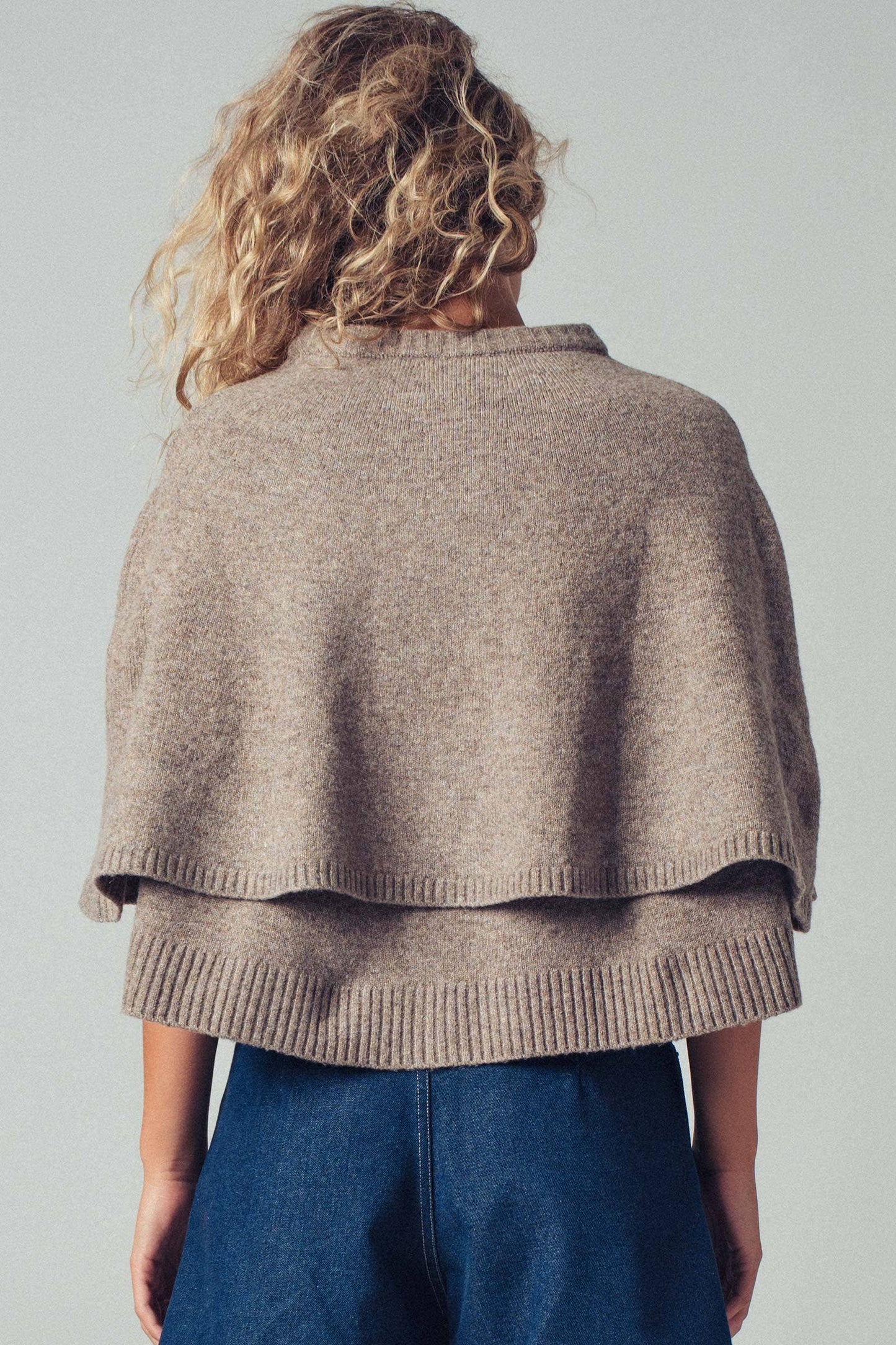 Chloe Button-Front Sweater Cape: CHARCOAL