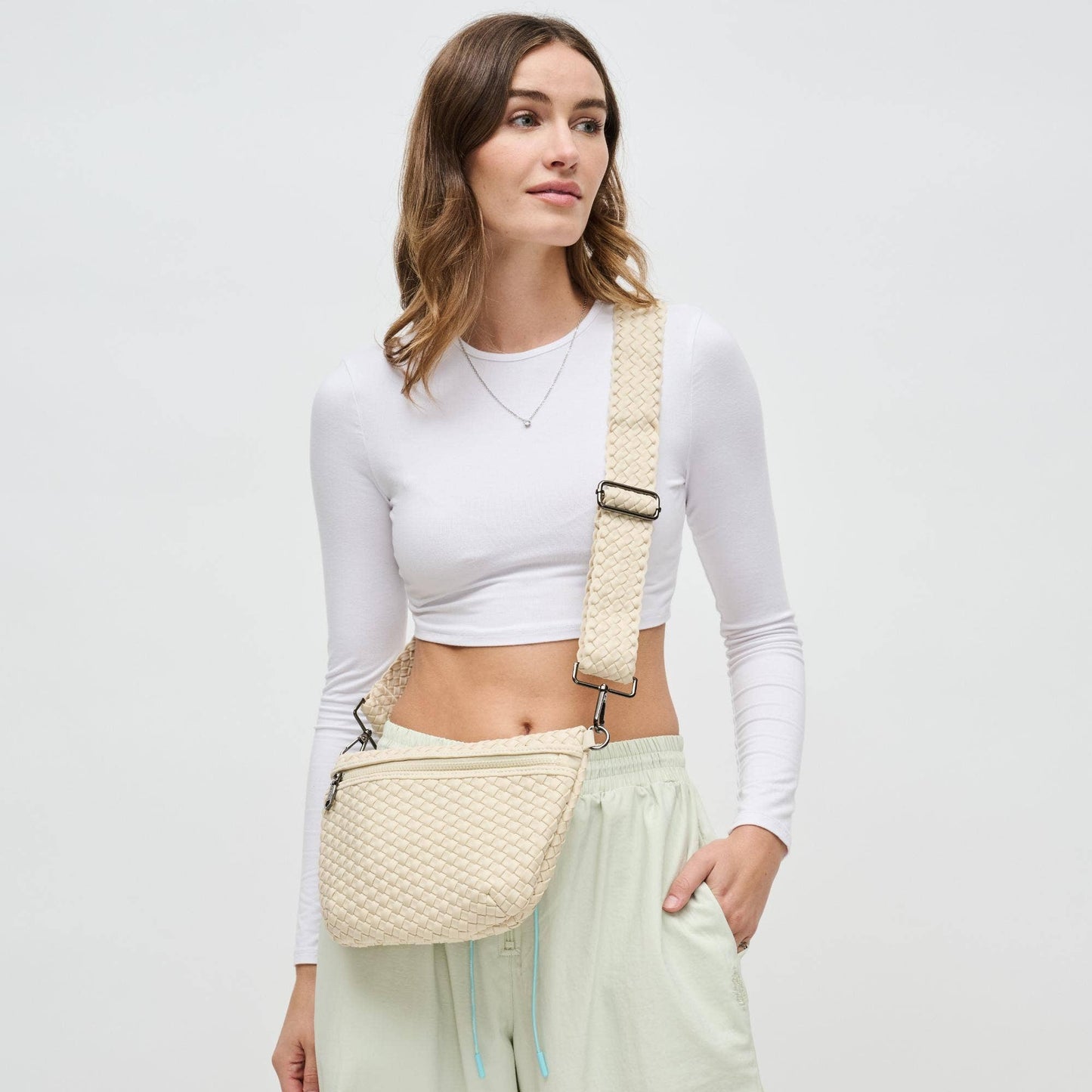 Ethereal - Woven Neoprene Crossbody Bag: Cream
