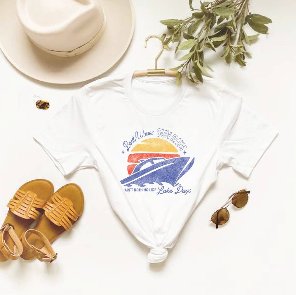 BOAT WAVES SUN RAYS Graphic T-Shirt: VINTAGE WHITE