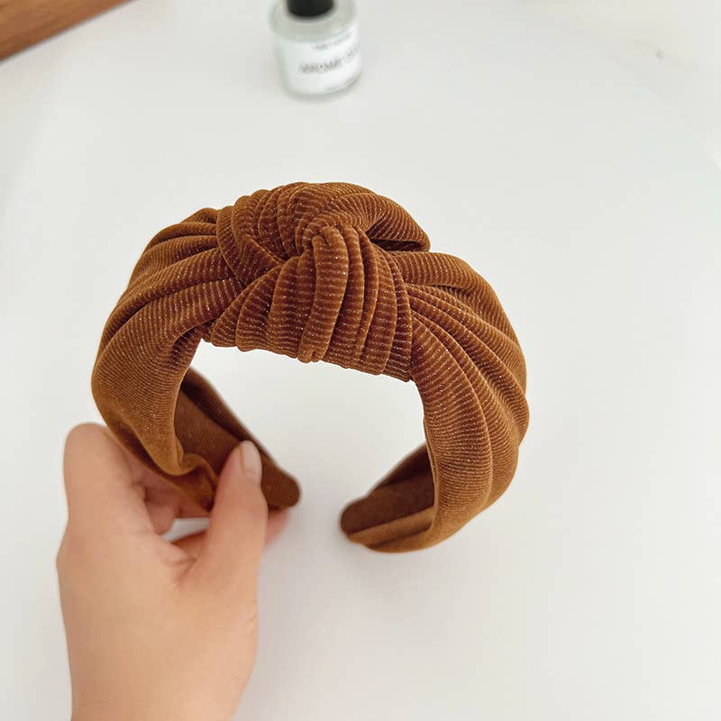 Corduroy Metallic Detail Wide Knot Headband: Taupe
