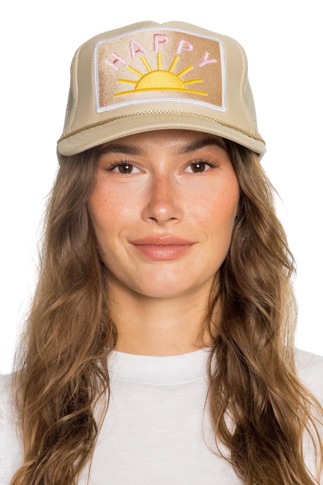 Happy Sun Trucker Hat: Tan