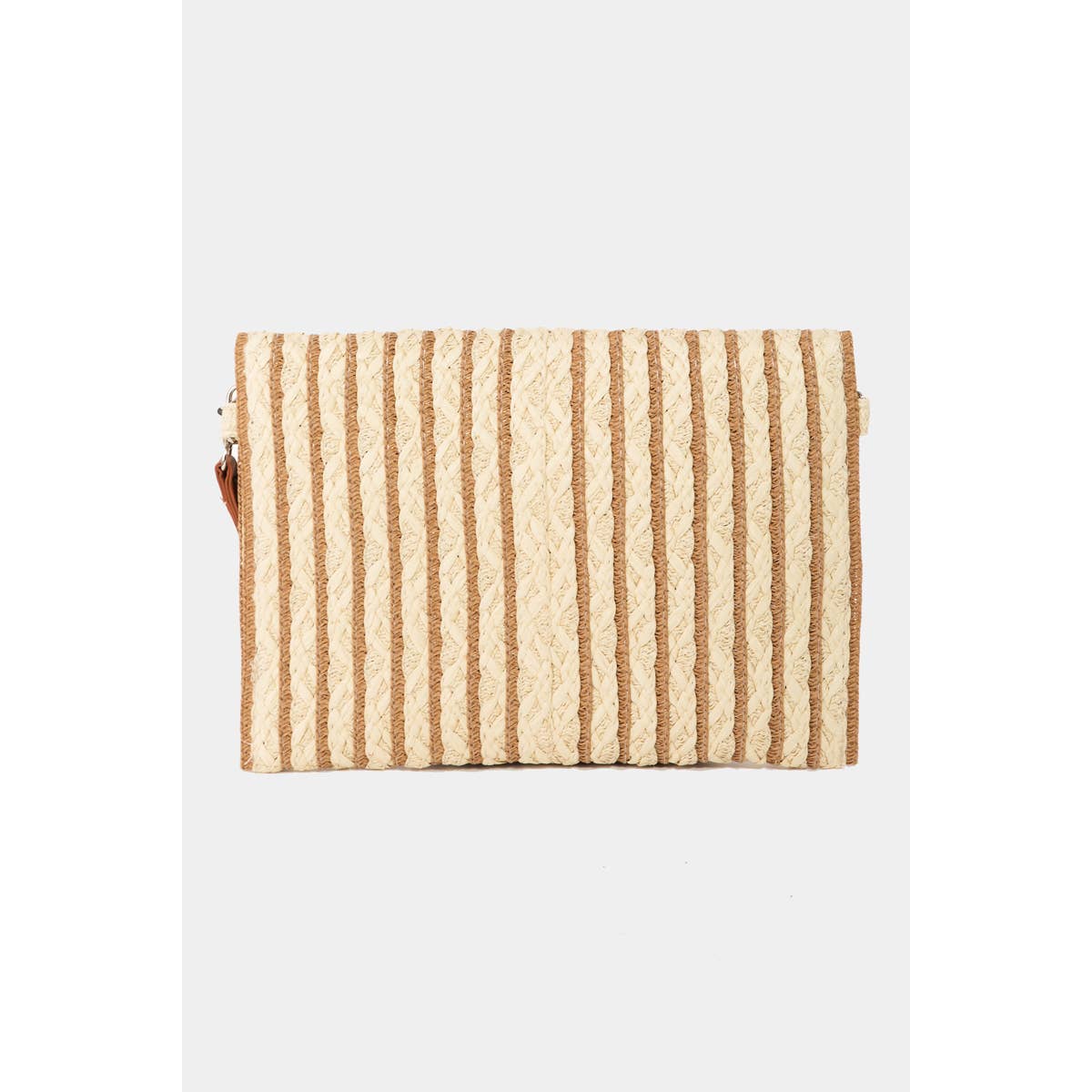 Rectangle Straw Striped Clutch Bag: Taupe