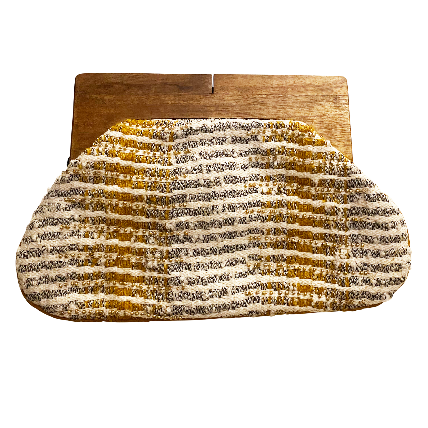 Charlotte Beaded Gold Silver Clutch with Wooden Handle