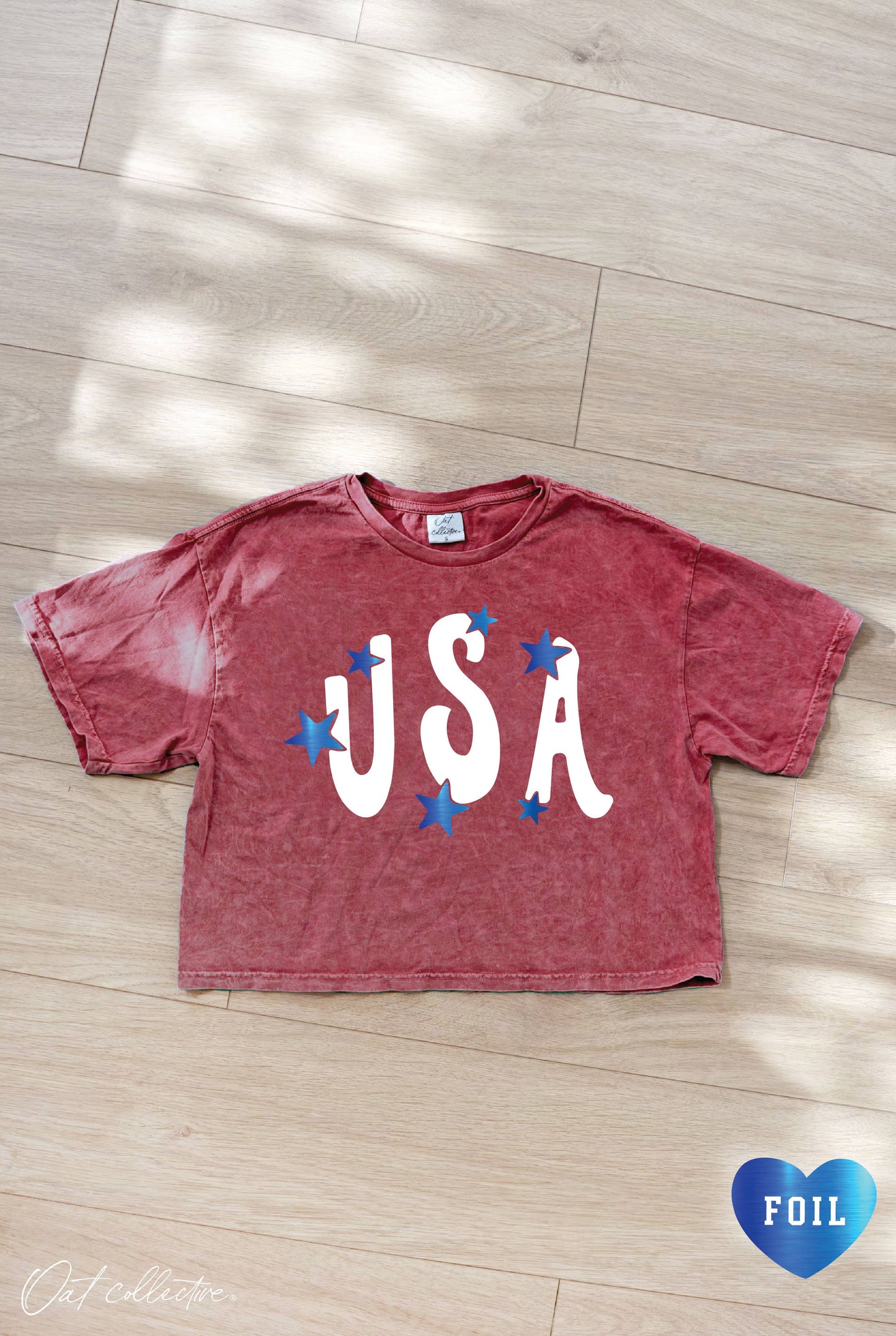 USA FOIL Cropped Mineral Graphic Top: CARDINAL