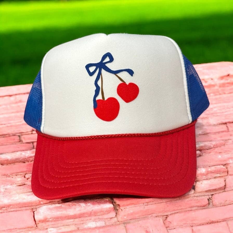 Cherries Trucker Hat- Red/White/Blue