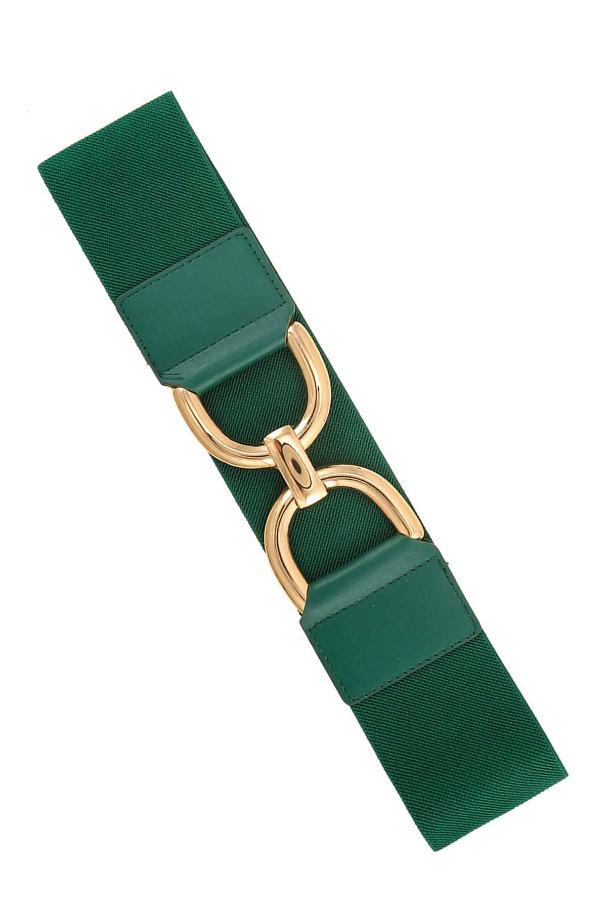 Double Half Circle Metal Buckle Elastic Belt BLACK/GOLD