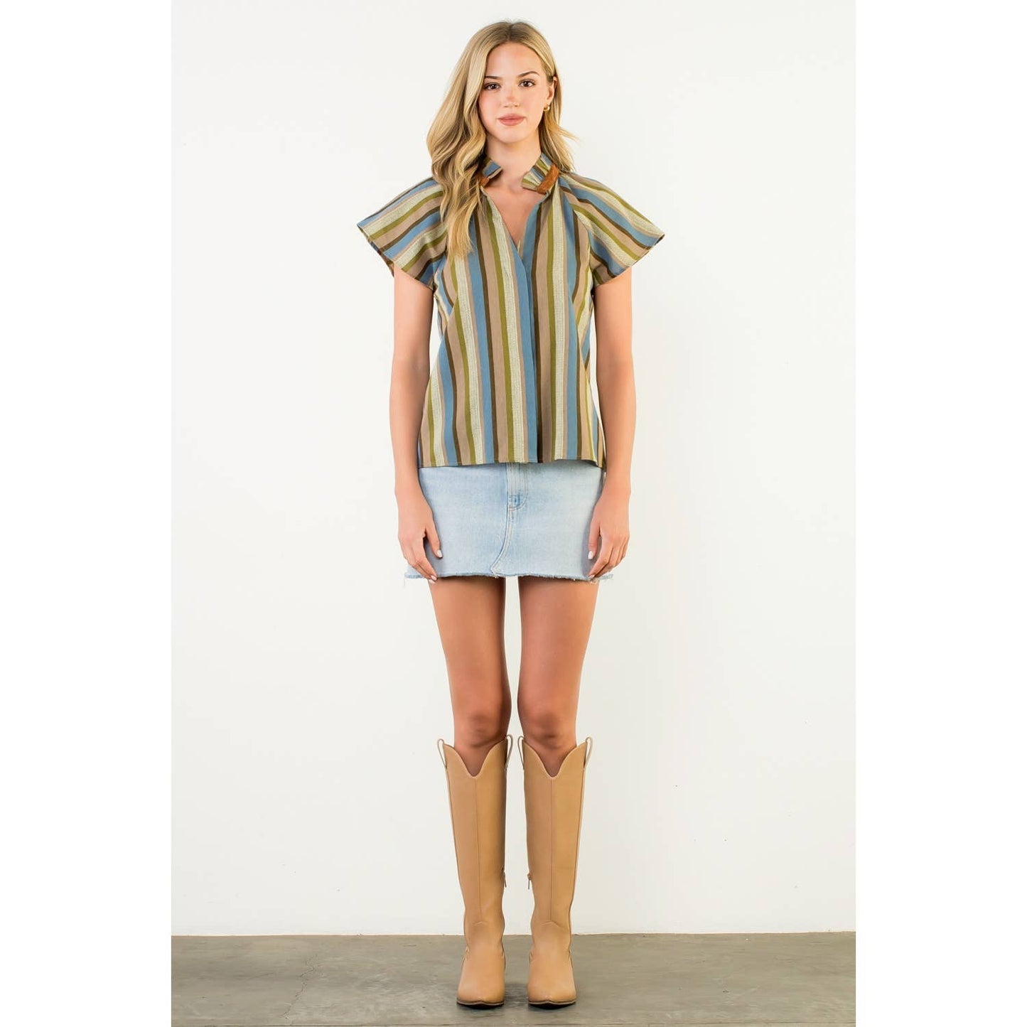 Stanton Short Sleeve Striped V-Neck Top