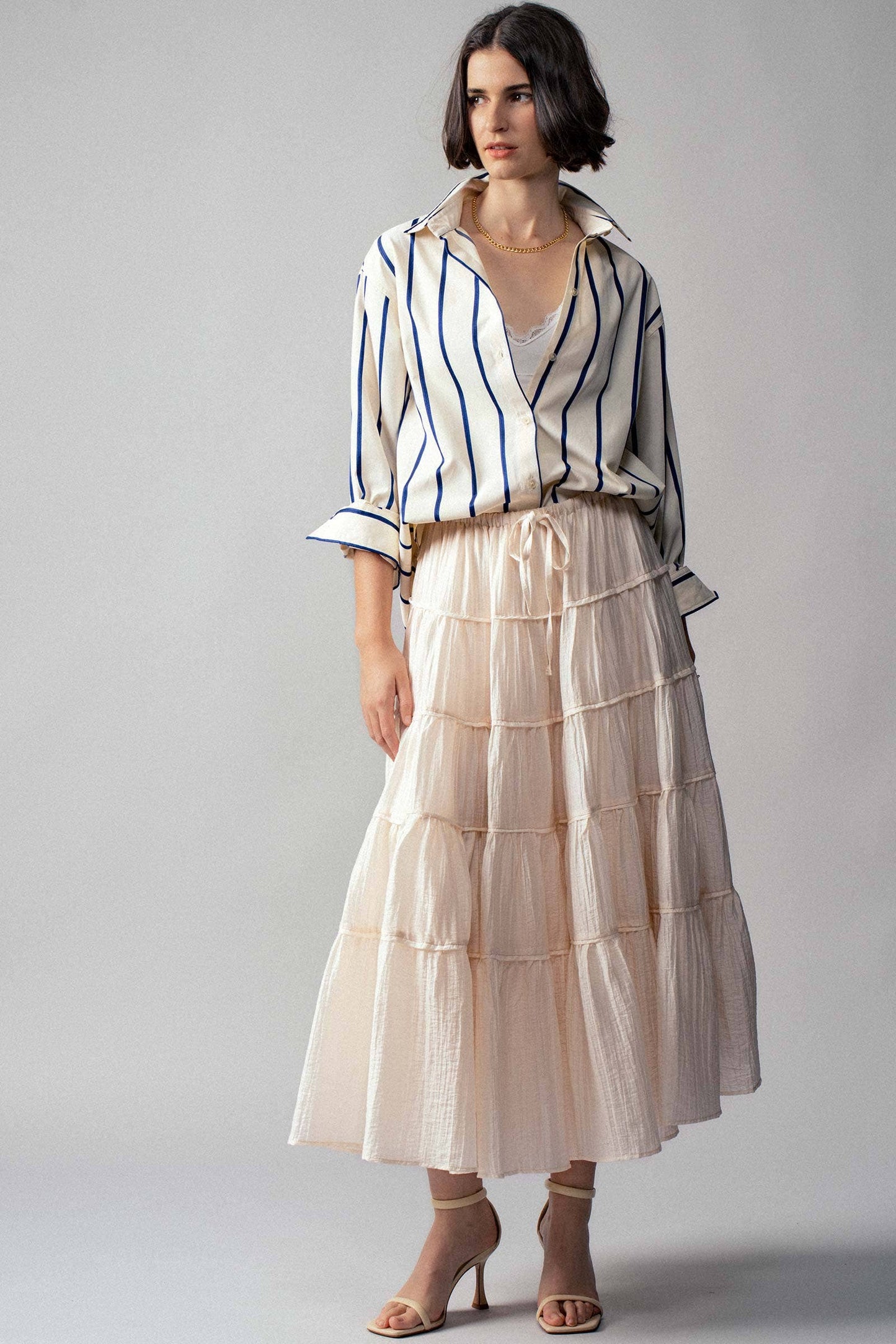 Oversized Coastal Stripe Button-Down Shirt