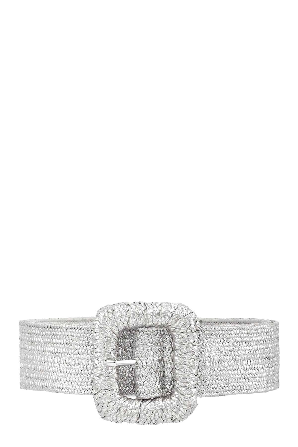 Square Buckle Metallic Women's Straw Belt: Silver