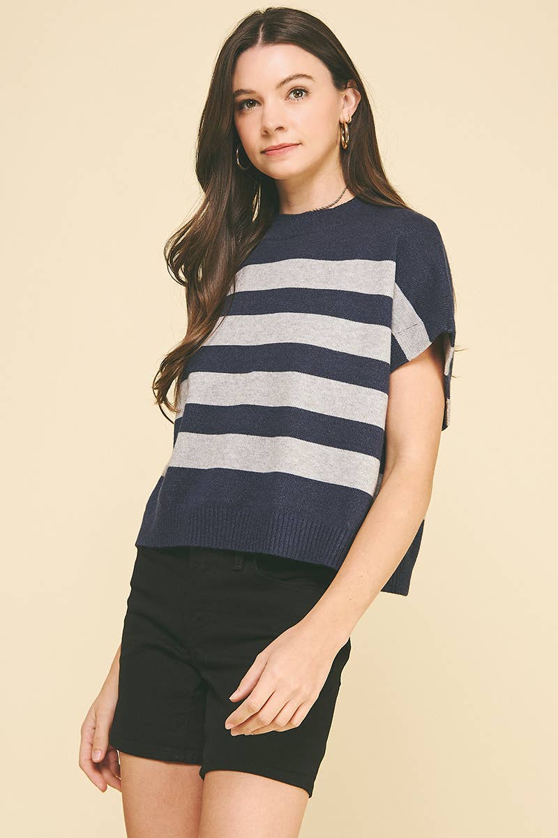 STRIPE SWEATER VEST - 4739WA: WINE/PINK / S