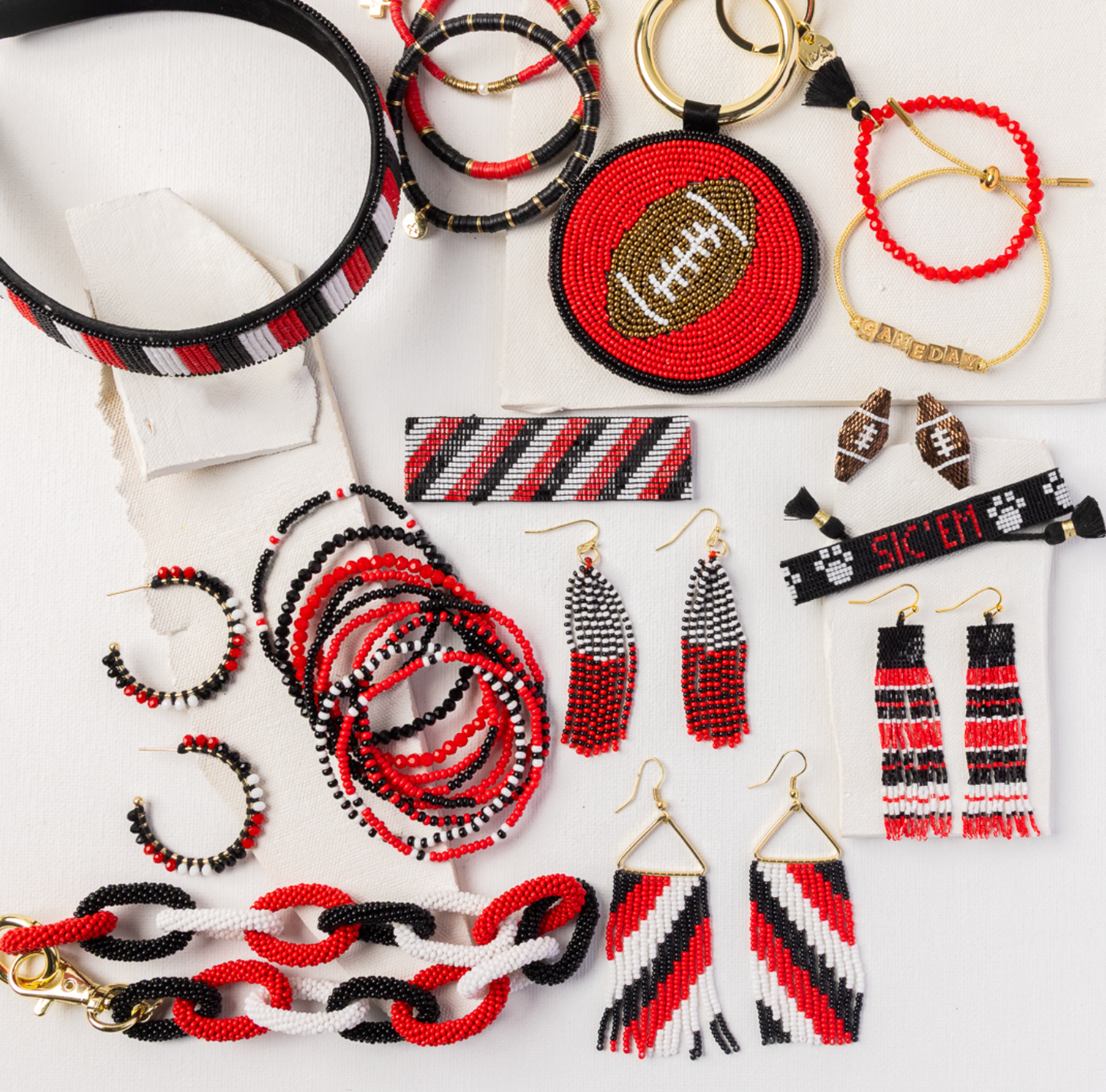 Game Day Beaded Bag Chain Red + Black Wholesale