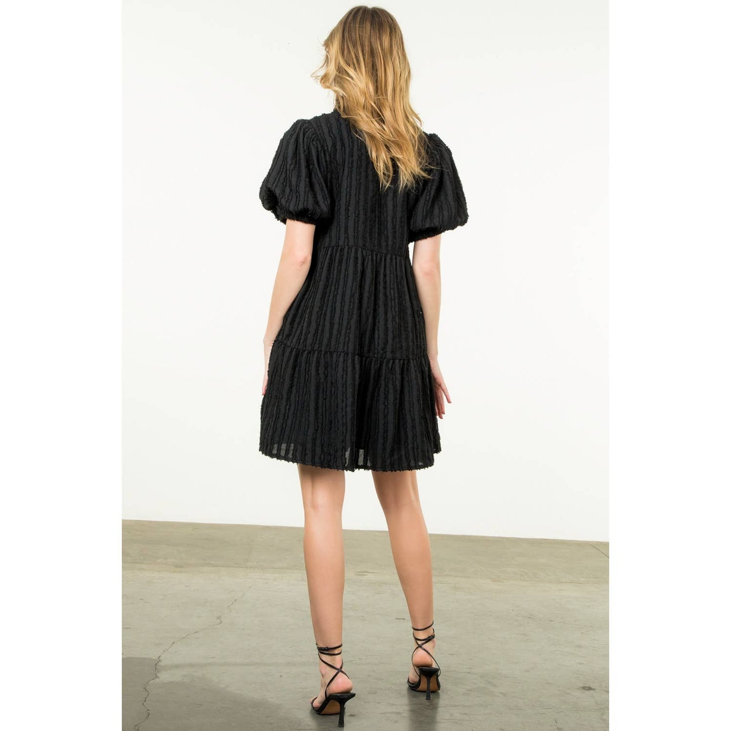 Stella Tiered Puff Sleeve Textured Dress