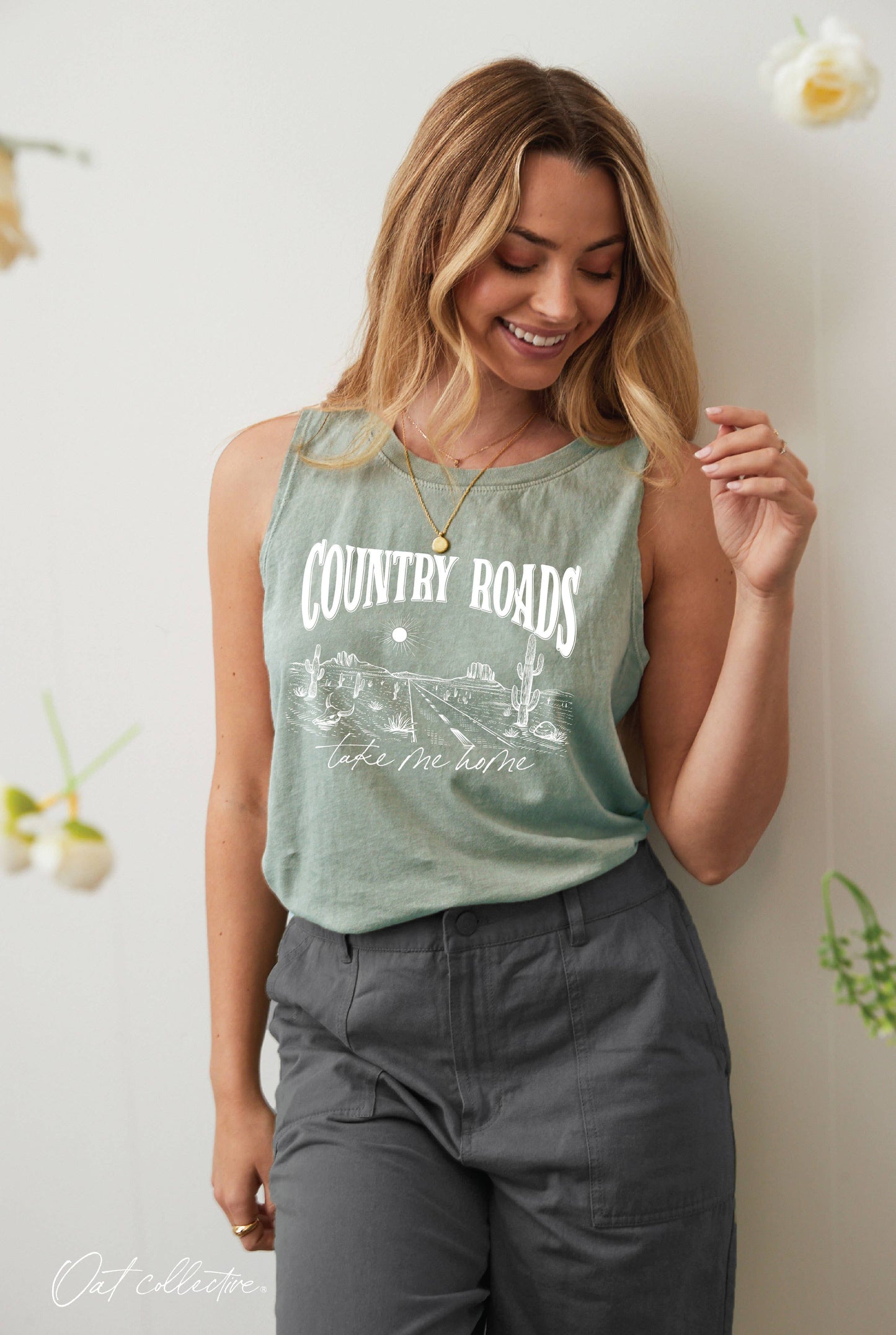 COUNTRY ROADS TAKE ME HOME Mineral Graphic Tank Top: MINERAL BLACK