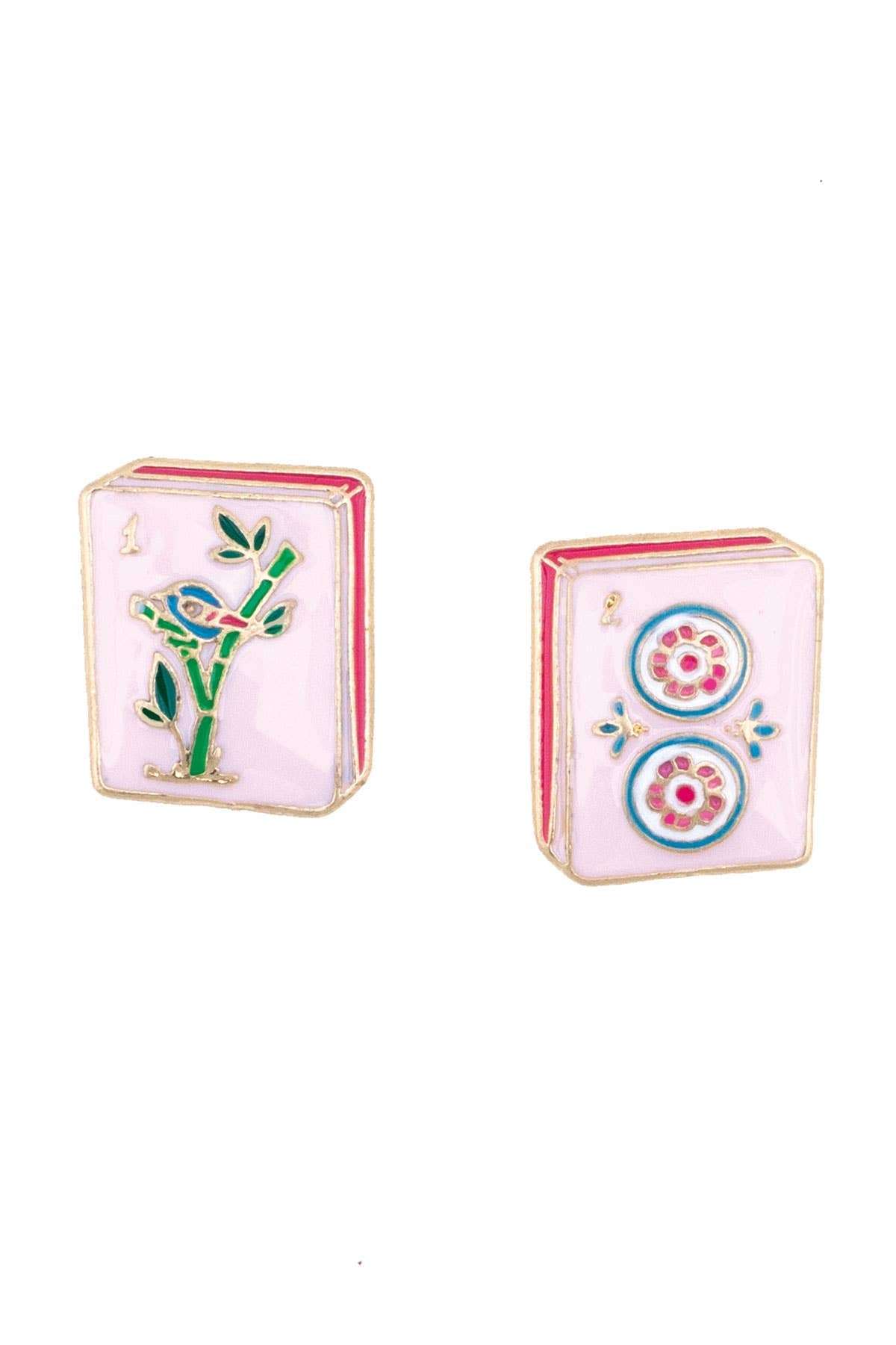 Mahjong Tile Stud Earrings in Light Pink