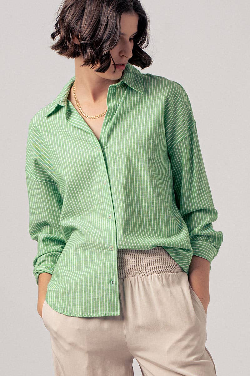 Timeless Pinstripe Button Down Shirt: GREEN