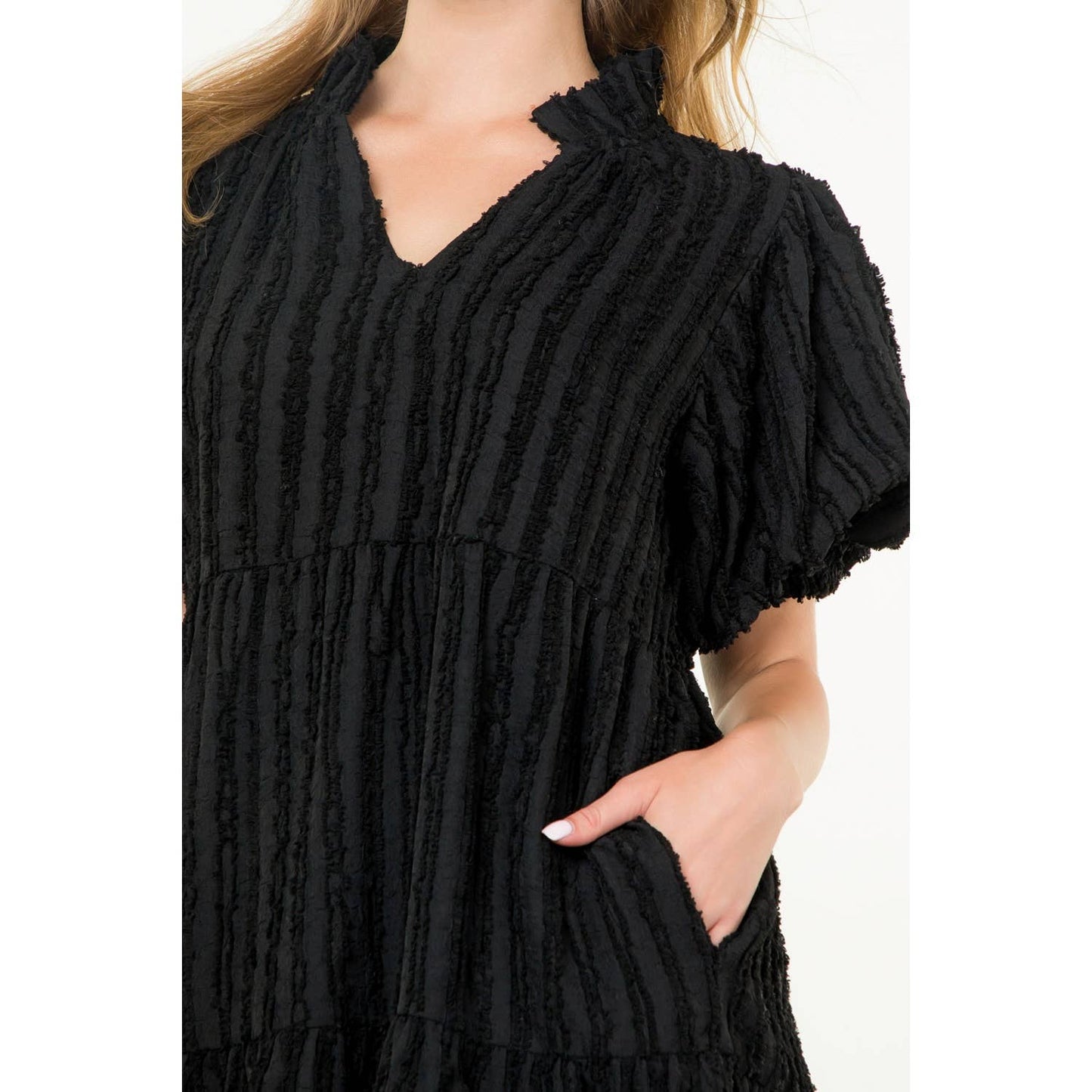 Stella Tiered Puff Sleeve Textured Dress
