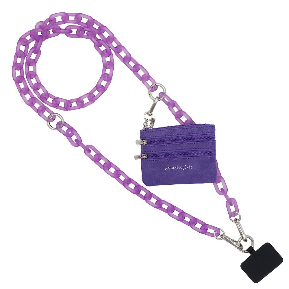 Clip & Go Crossbody Ice Chain Phone Accessory : White Chain with Golden Pouch