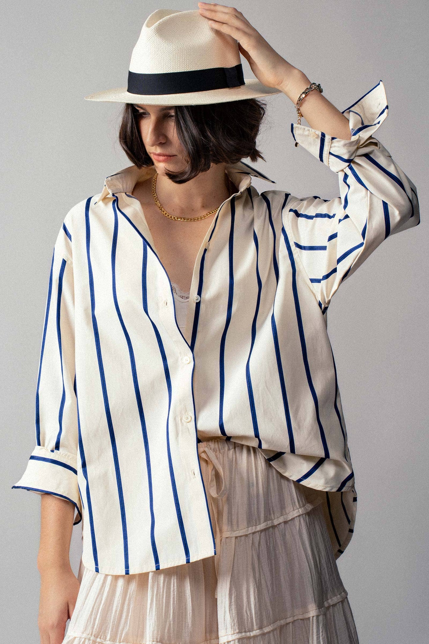 Oversized Coastal Stripe Button-Down Shirt