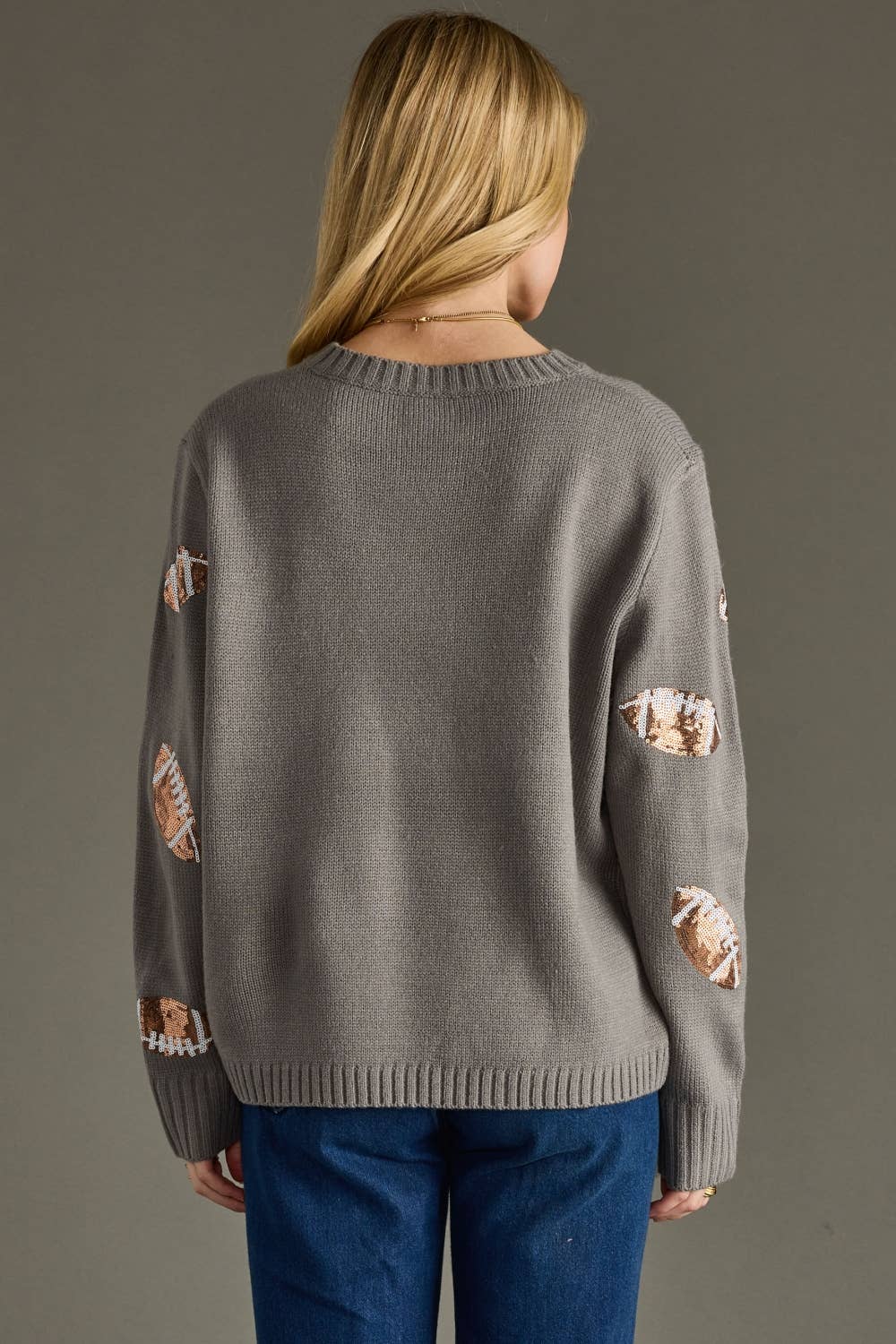 Gray Sequin Footballs Sweater