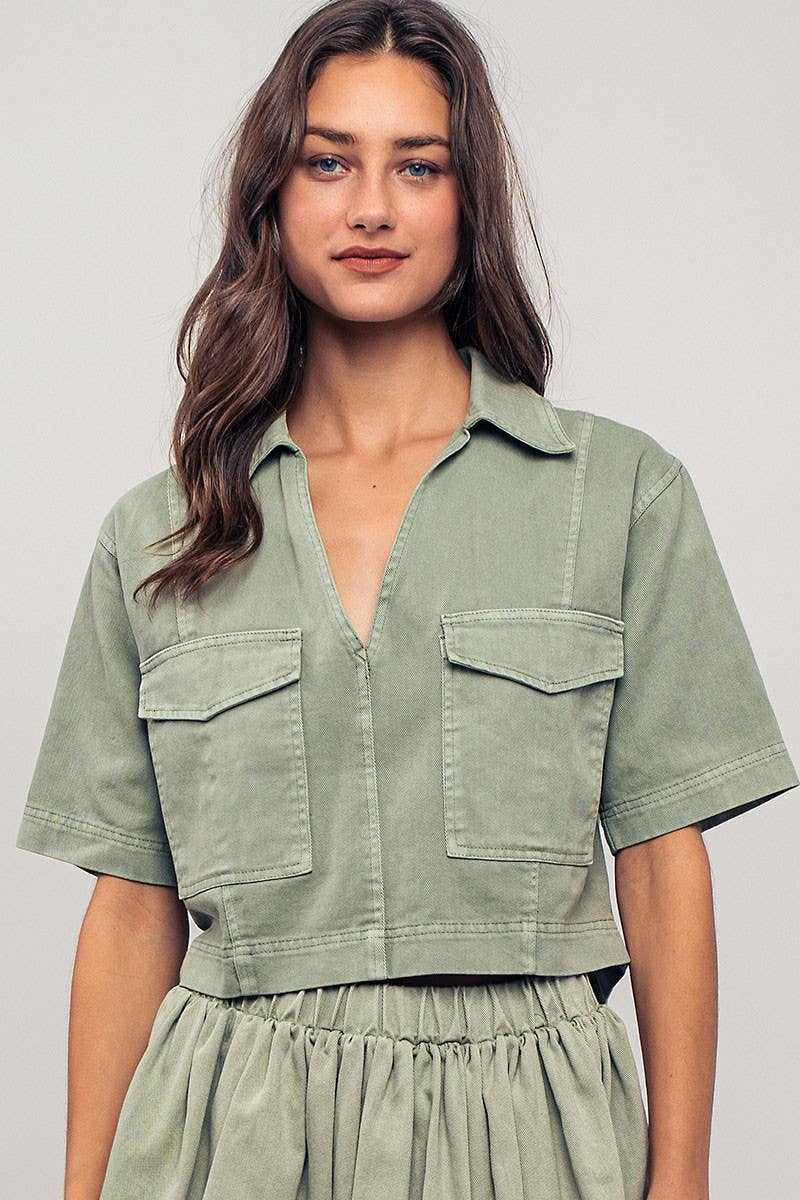 Pastel Collared Camp Shirt : ICE BLUE