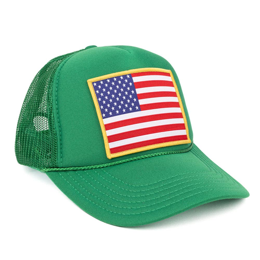 American Flag Patch Trucker Hat: Red White & Blue