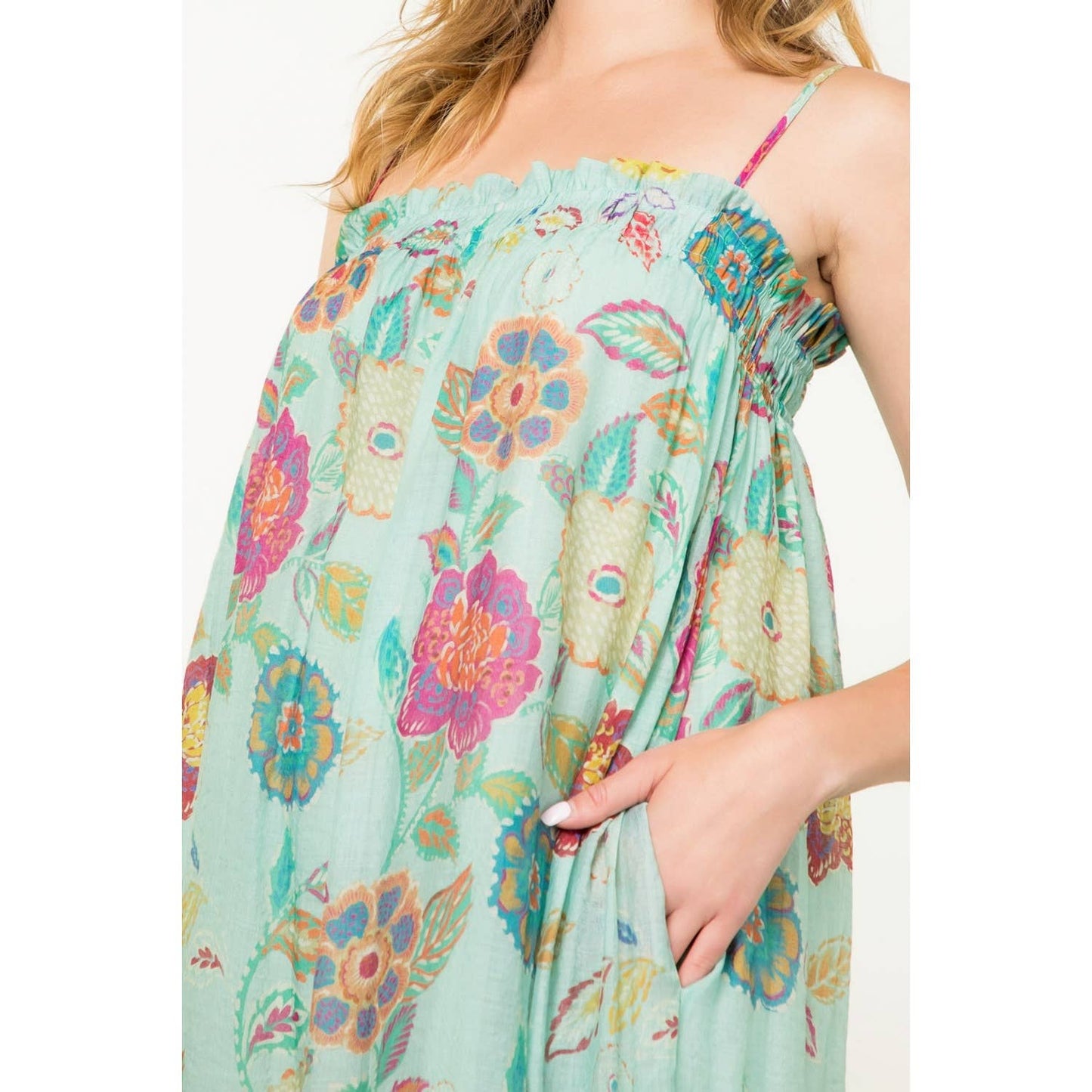 Ansley Strap Tie Floral Maxi Dress: MINT