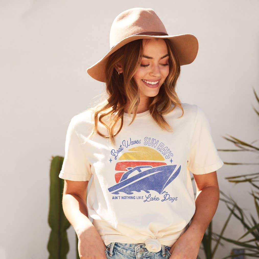 BOAT WAVES SUN RAYS Graphic T-Shirt: VINTAGE WHITE