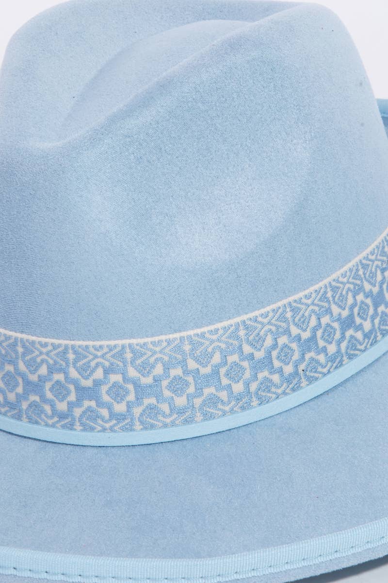 Boho Band Beveled Cowboy Fedora Hat: Ivory