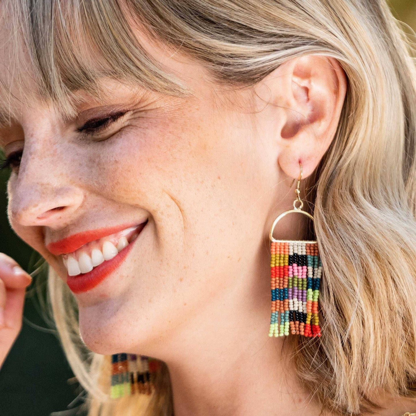 Allison Checked Beaded Fringe Earrings