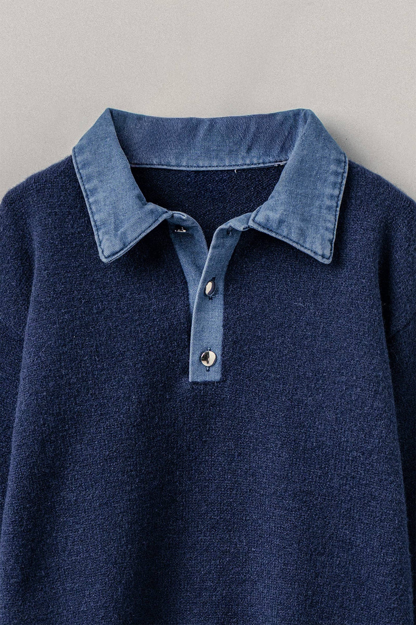 Denim Collar Contrast Button Knit Pullover: IVORY / S/M-3:M/L-3