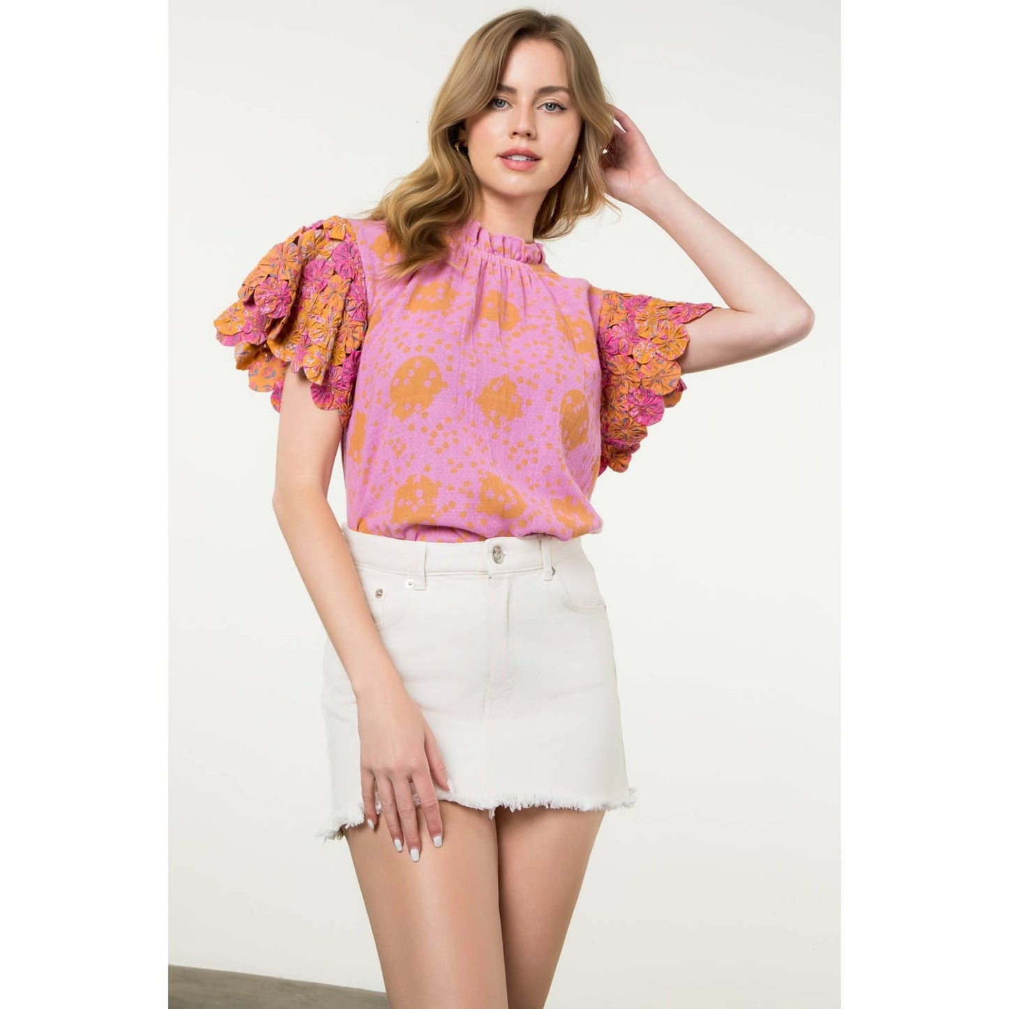 Joie Handmade Flower Embellished Sleeve Top: PINK