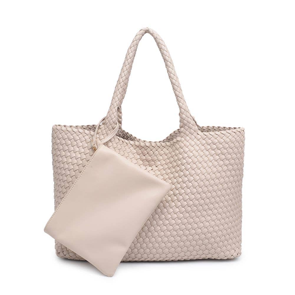 Solana Woven Vegan Leather Tote: Black