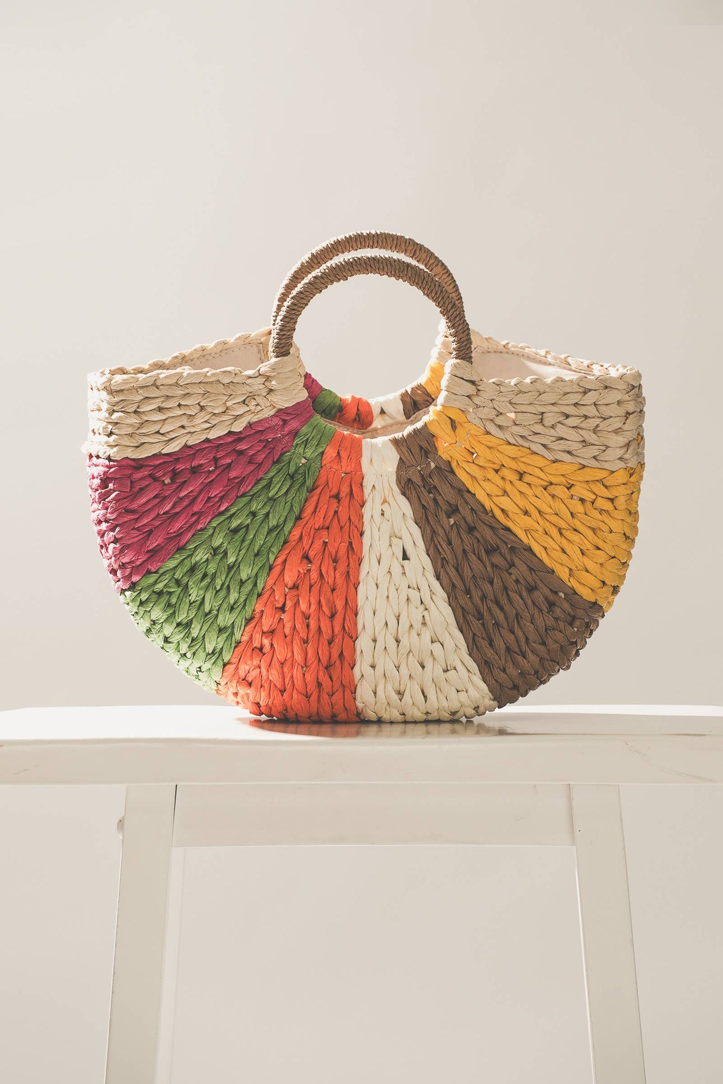 Rainbow Slice Woven Straw Tote Bag