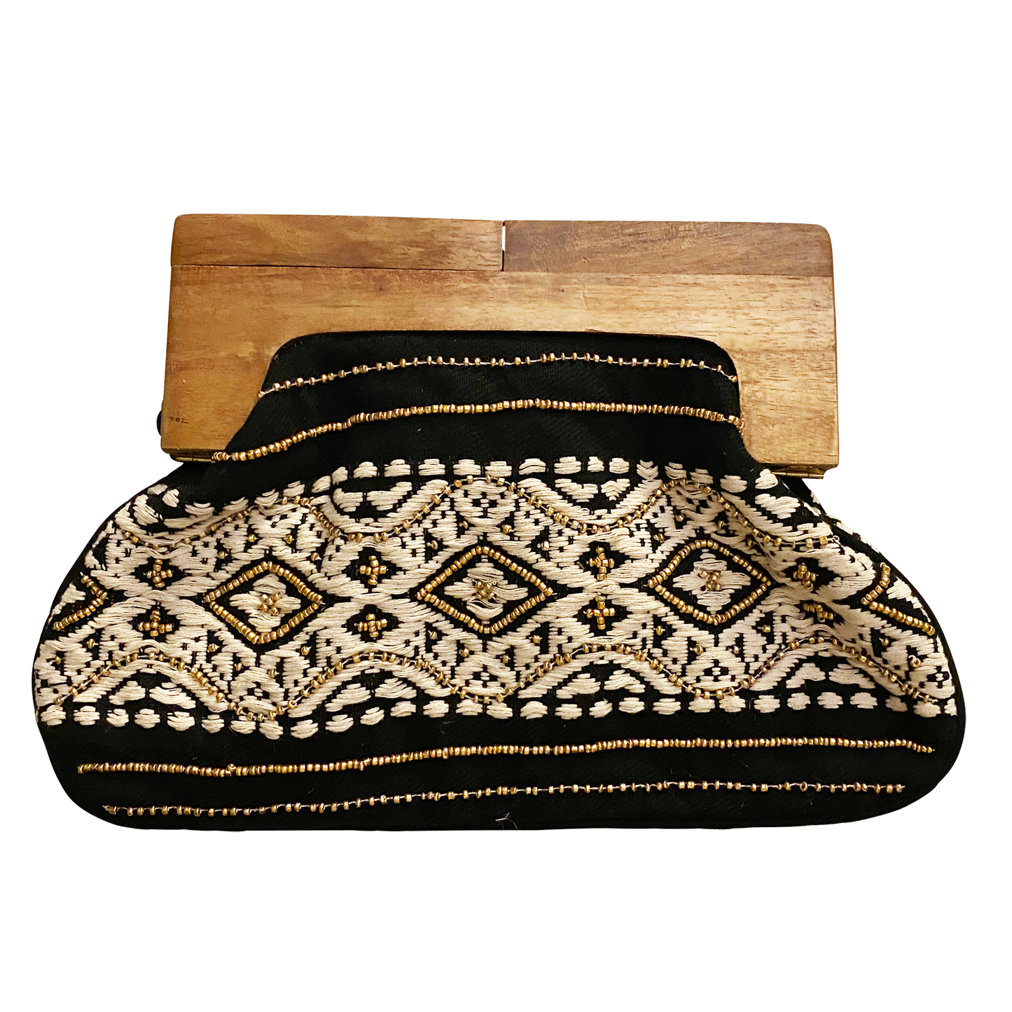Tinley Beaded Clutch Bag with Wooden Handle