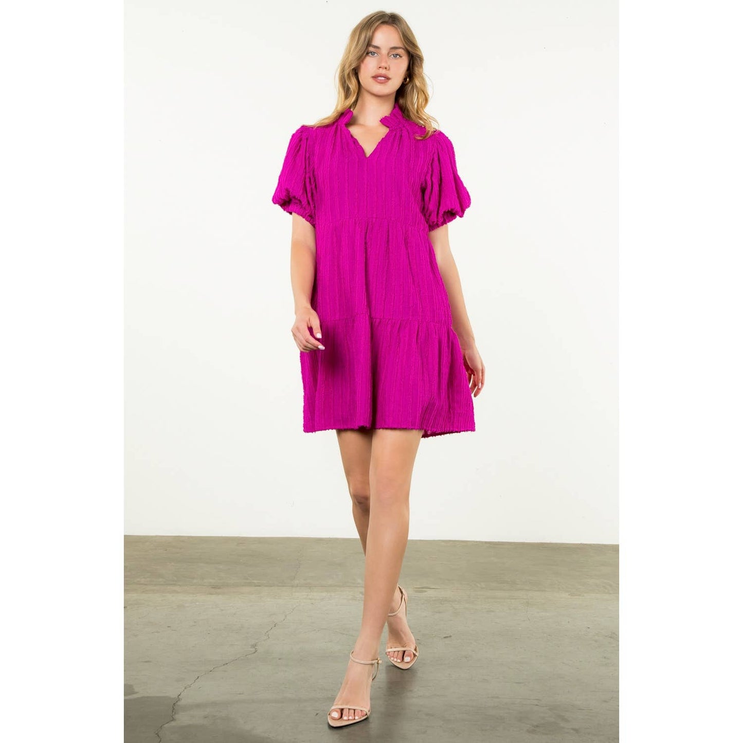 Stella Tiered Puff Sleeve Textured Dress