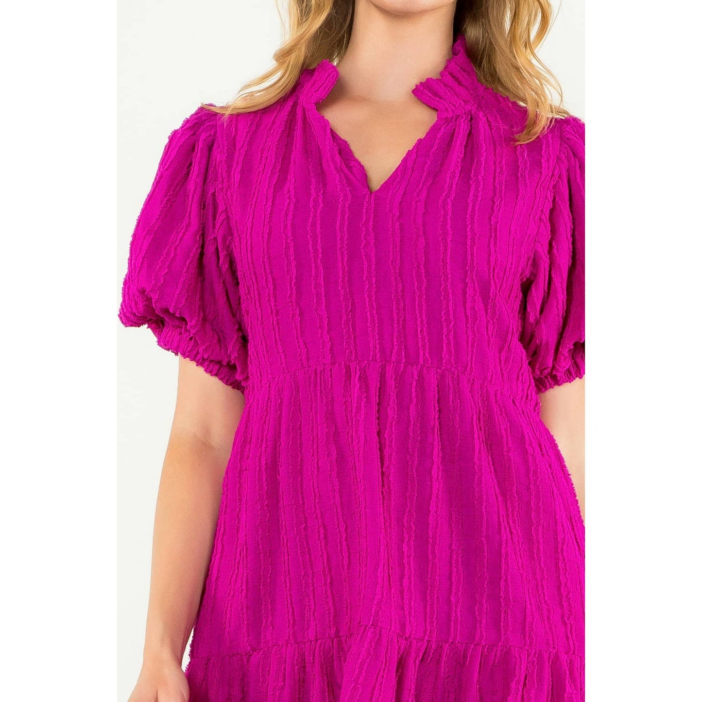 Stella Tiered Puff Sleeve Textured Dress