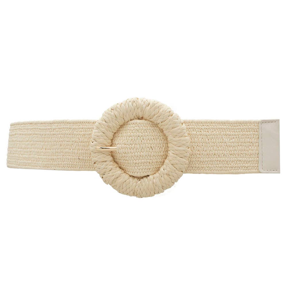STRAW WRAPPED CIRCLE ELASTIC STRAW BELT : Cognac