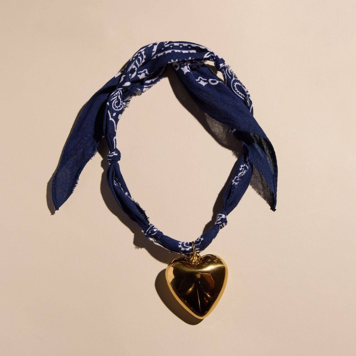 Navy Bandana Necklace: Silver Oversized Heart Charm / Navy