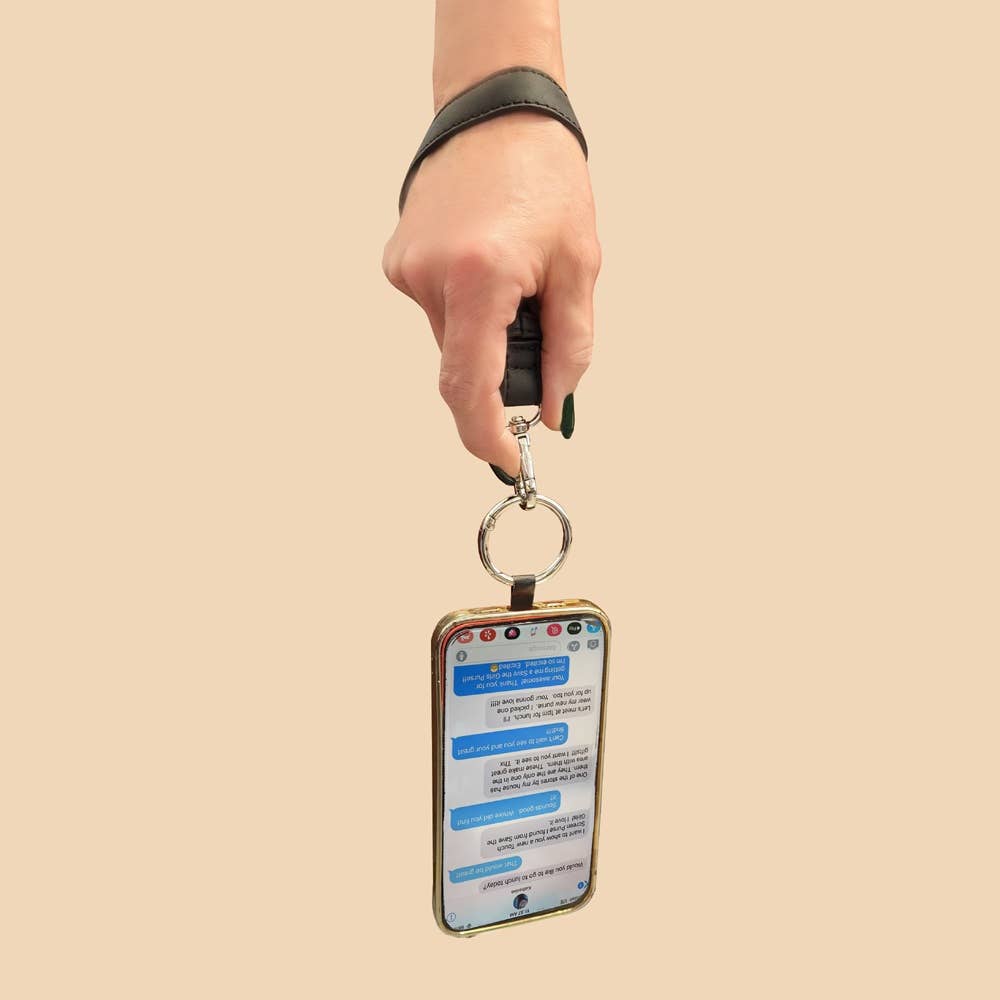 Clip & Go Brushed Vegan Leather Phone Lanyard - Rfid Pouch: Bone - Bone Pouch
