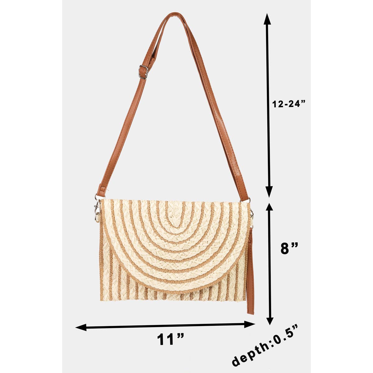 Rectangle Straw Striped Clutch Bag: Taupe